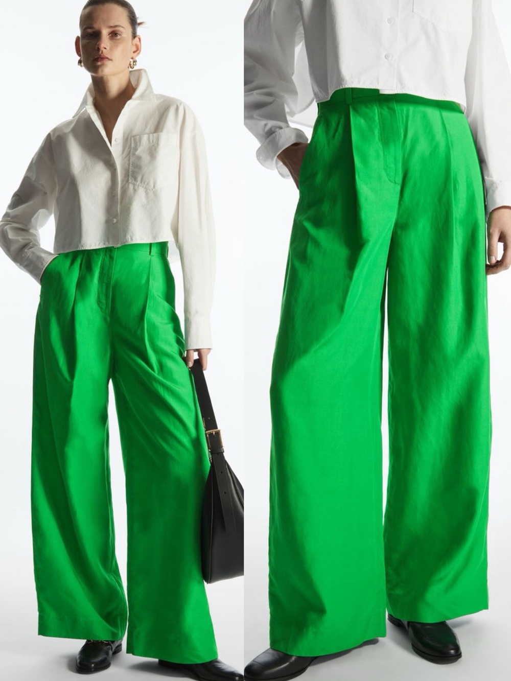 NWT COS High Waisted Wide Leg Trouser Pants Green